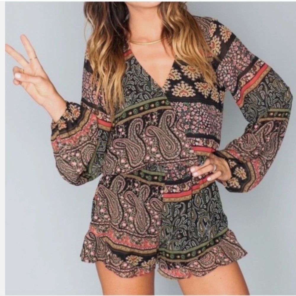 Show Me Your Mumu Black Floral Paisley Riri Boho Indie Sleaze Romper Size S